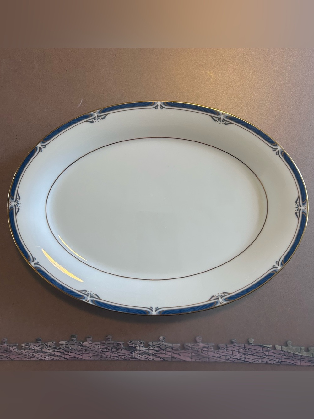 Noritake Evening Magic 4159 Oval Serving Platter Cobalt Blue Gold Trim